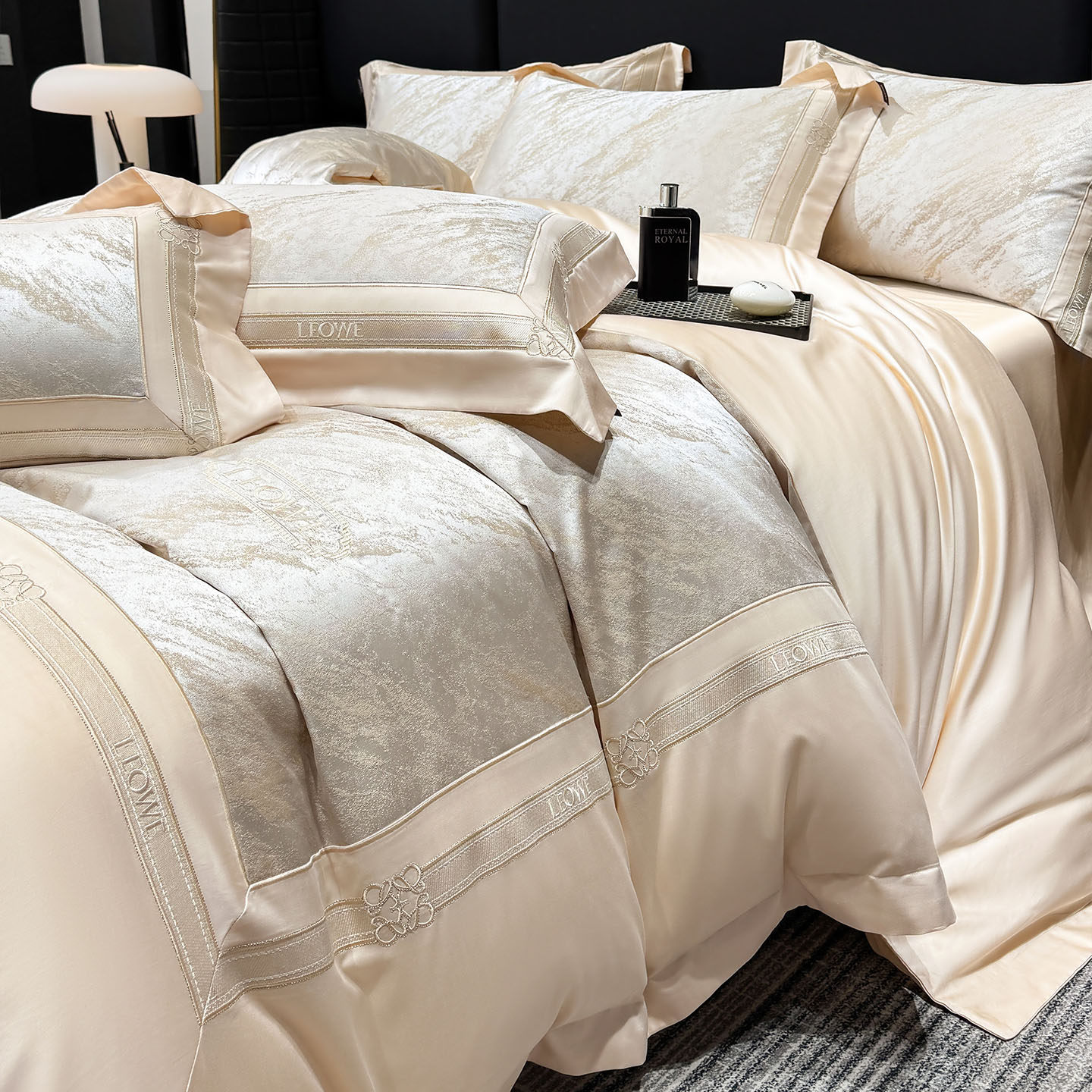 高档A类长绒棉贡缎提花四件套全棉裸睡被套床单100纯棉床上用品