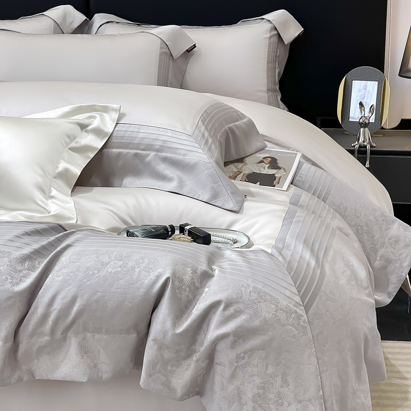 轻奢高级感A类长绒棉全棉四件套纯棉贡缎被套床单床笠床上用品4