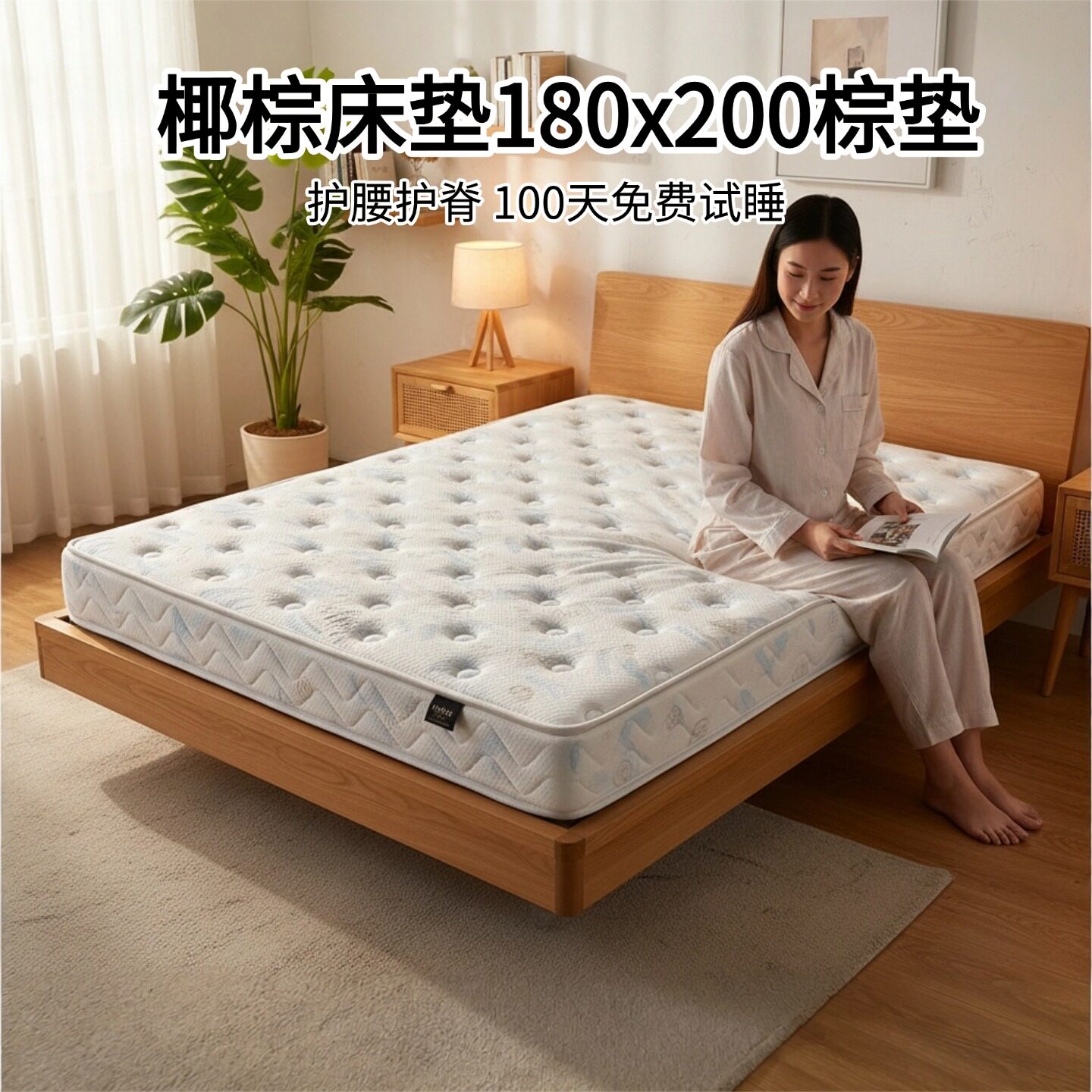 菲欧宫床垫180x200棕垫椰棕床垫硬垫子儿童环保护腰脊0胶水无甲醛