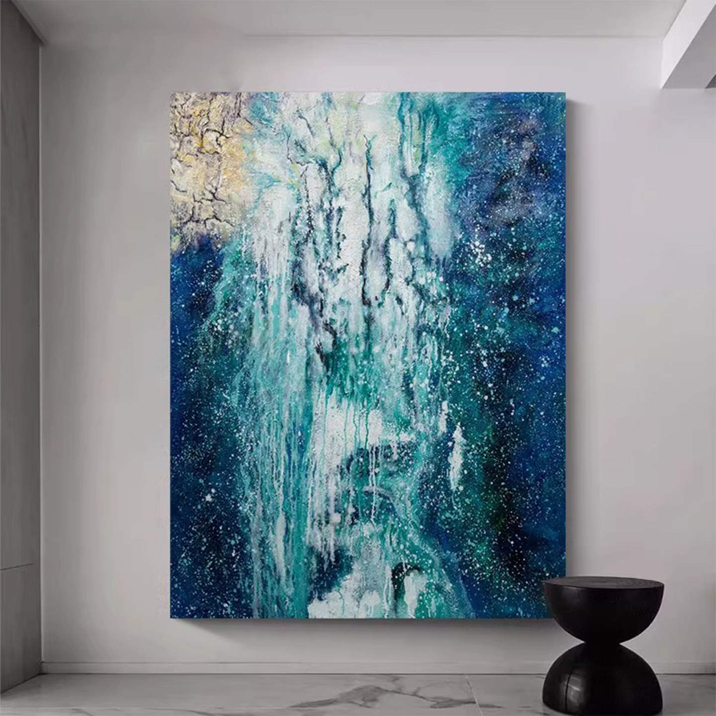 《森林流水》客厅抽象装饰画高级感简约现代挂画蓝绿系肌理感壁画