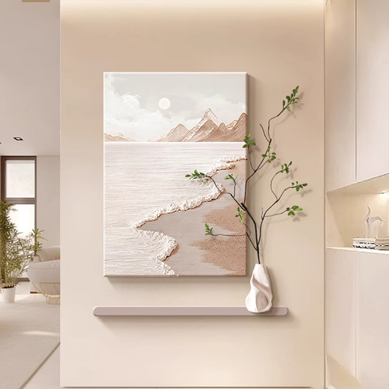 现代简约日出海浪客厅装饰画浅色治愈系入户走廊玄关挂画餐厅壁画