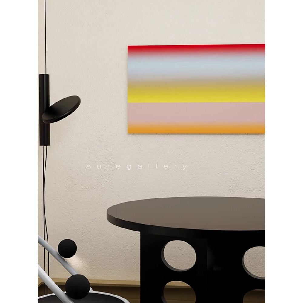 多巴胺客厅装饰画彩虹渐变色彩几何抽象餐桌横幅中古背景墙挂画