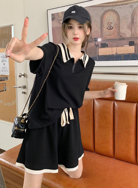 99021大码女装短袖套装百搭休闲POLO领套头夏季件套