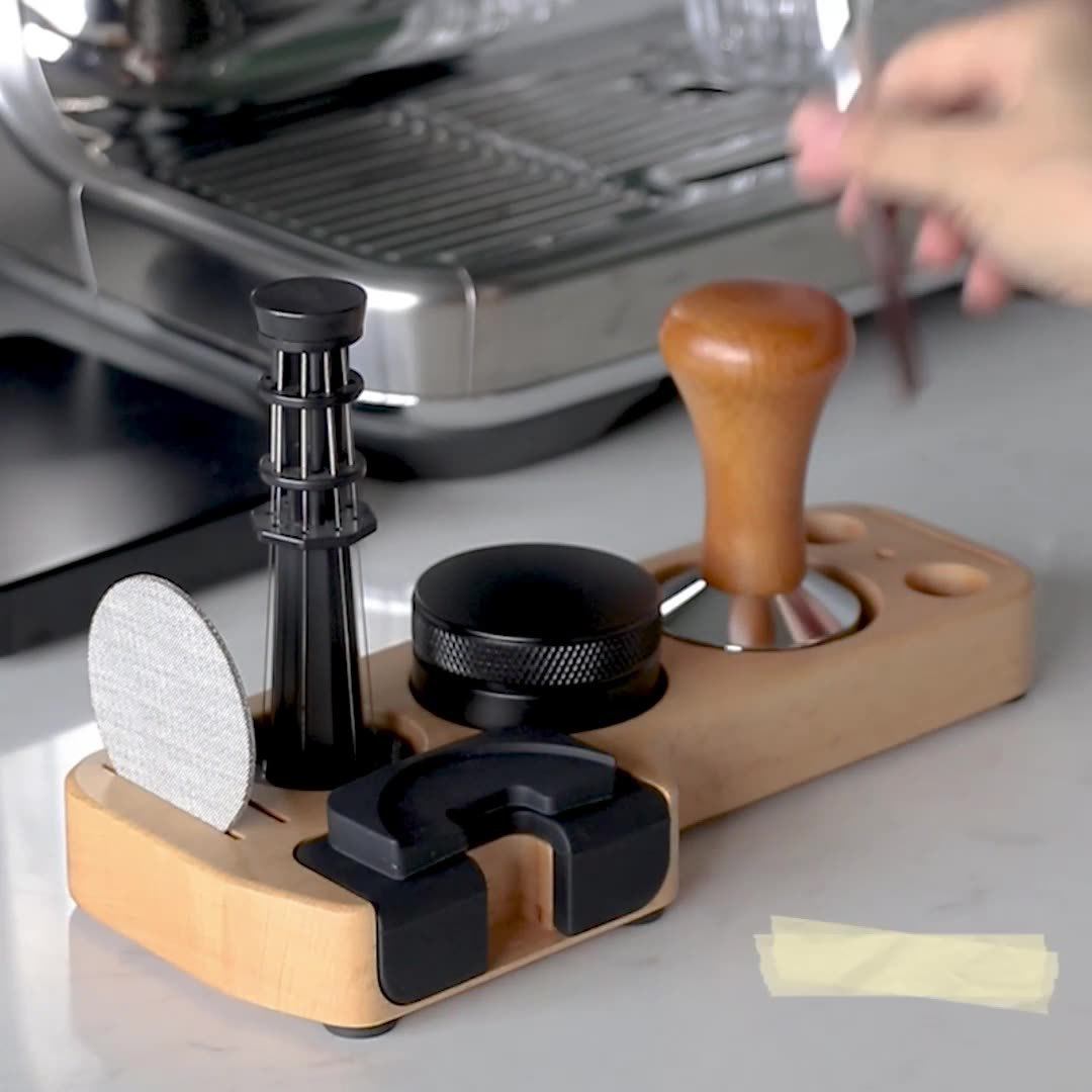 咖啡压粉座填压底座实木压粉垫布粉器粉锤收纳座51/53/58mm手柄