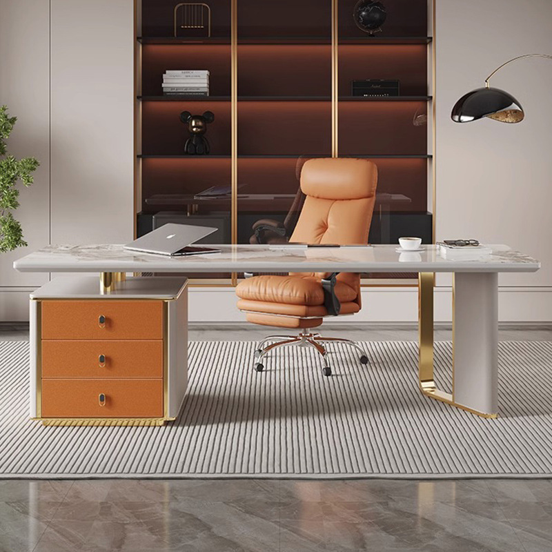 莎伦诗轻奢岩板书桌现代简约书房家用小户型设计师办公电脑桌S626