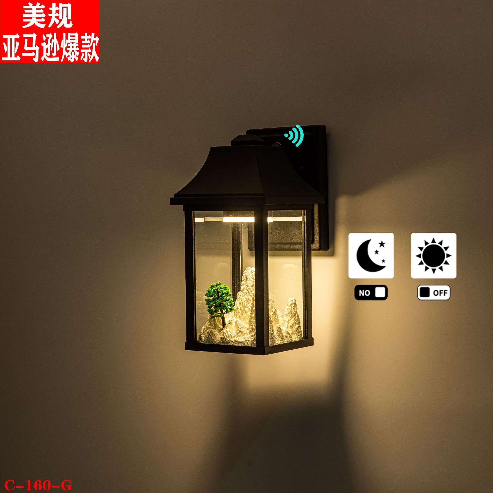 全新LED感应壁灯美规户外防水防潮花园庭院小区走廊过道假山壁灯