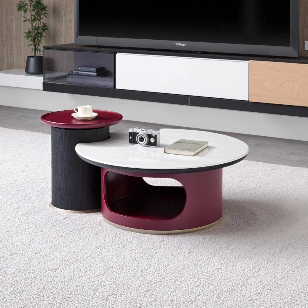 现代简约高级感圆形茶几组合意式轻奢超晶石茶几客厅家用小户型