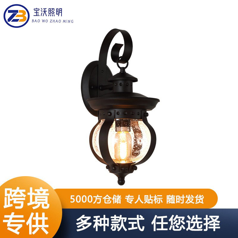 跨境爆款美式复古户外壁灯防水led室外过道庭院灯花园别墅外墙灯