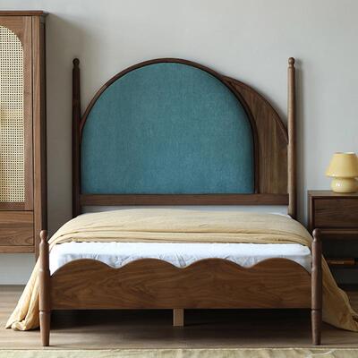 实木儿童床男女孩公主床北欧卧室黑胡桃木软包单人床小床1.21.5