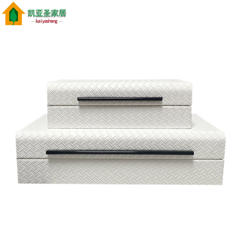 现代简约轻奢首饰盒售楼处样板间装饰盒客厅卧室流行编织纹饰品盒