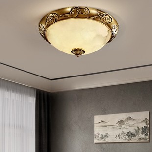 帝中式吸顶灯卧室过道阳台灯书房客厅吸顶灯云石灯全铜灯8009