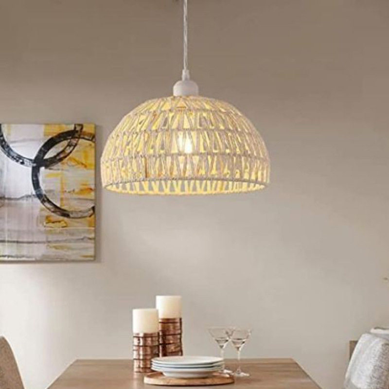 日式原木奶油风餐厅吊灯手工编织东南亚复古民宿店铺阳台麻绳灯具