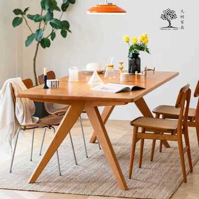 白蜡木实木餐桌 原木风家用餐厅吃饭桌子客厅长方形工作台 凡树