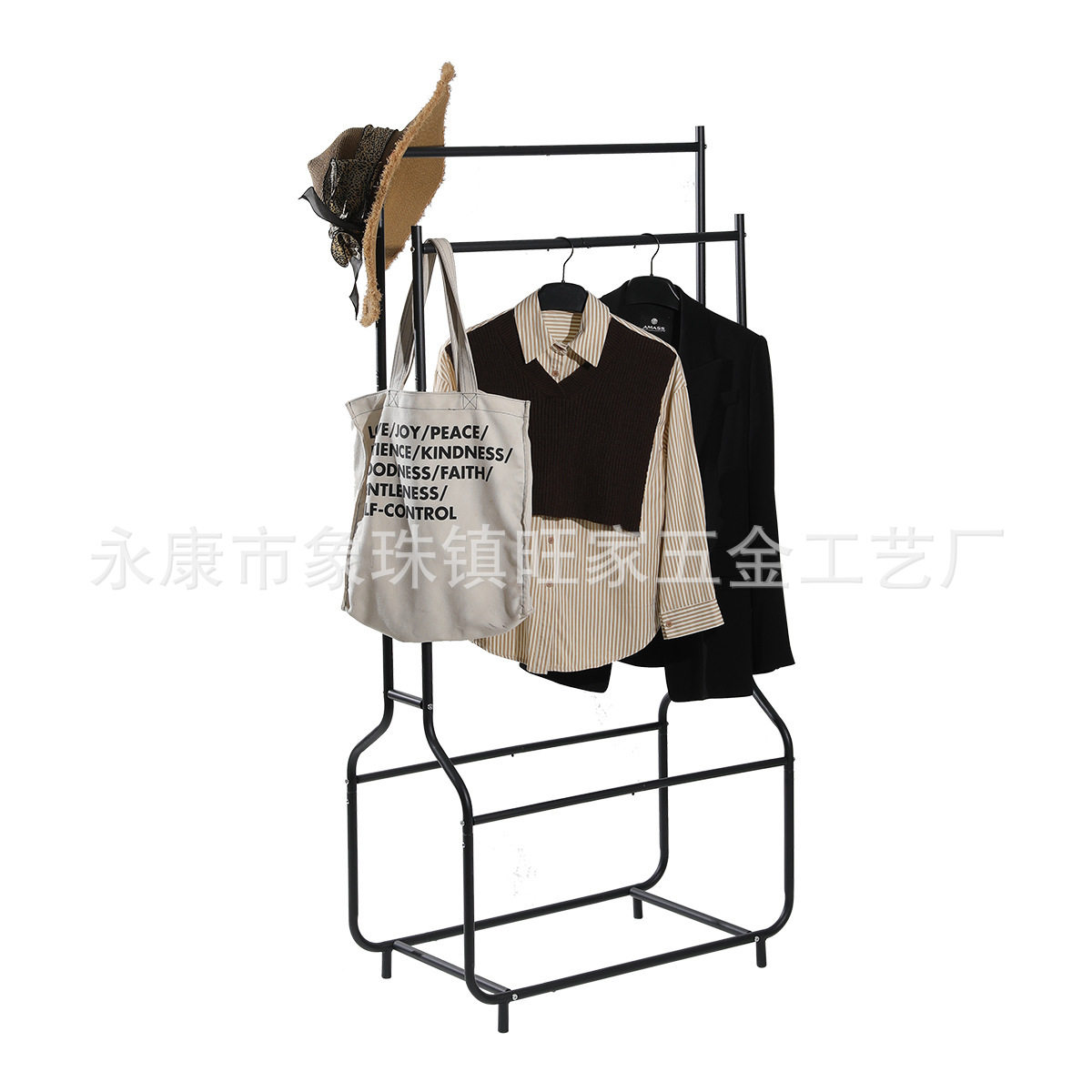 现代简约衣帽架高低双杆式晾衣架铁艺办公室玄关衣物落地收纳架