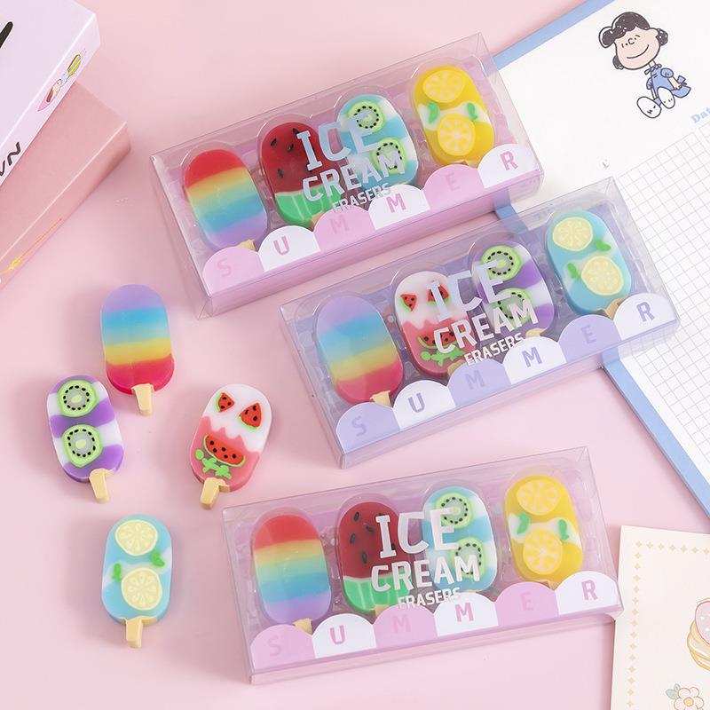 甜美夏日雪糕冰淇淋七彩橡皮擦套装学生期末六一圣诞礼物礼品