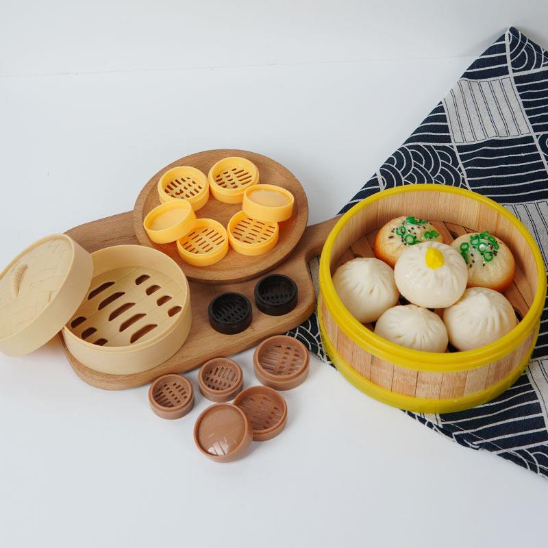 仿真蒸笼模型玩具塑料手工黏土食玩容器竹蒸笼短剧道具