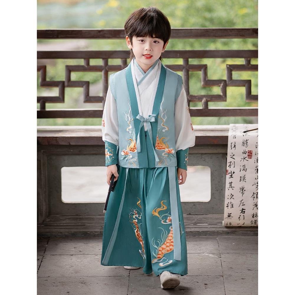 汉服男童春秋男孩古风帅气秋季古装2024新款秋装中国风儿童唐装秋