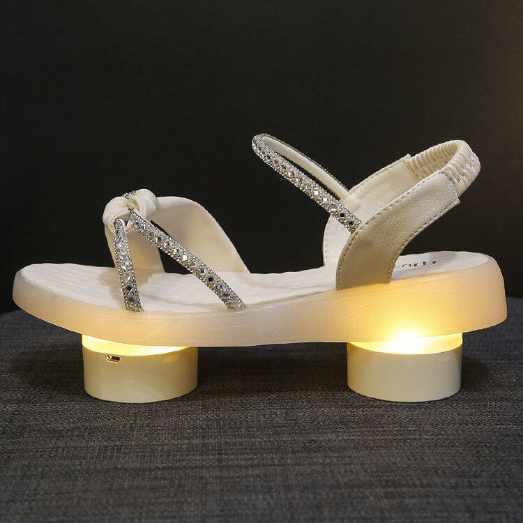 水钻仙女风平底凉鞋女夏季一字带露趾厚底舒适凉鞋牛筋胶软底耐磨