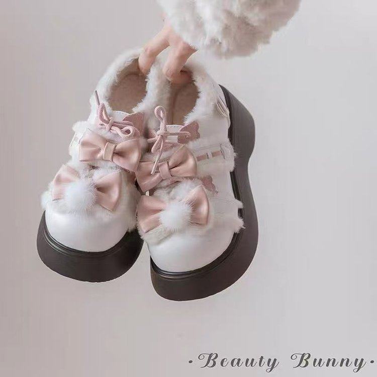甜美双蝴蝶结毛绒棉鞋女平跟软萌可爱布洛克鞋潮流小香风韩系女鞋,女鞋,深口单鞋,淘宝优惠券,粉丝福利购,淘宝优惠卷