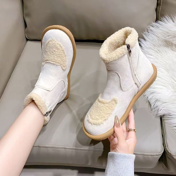 冬季保暖加绒短靴复古平底雪地靴