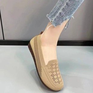 单鞋 2025新款 百搭妈妈鞋 牛筋软底休闲时尚 女士针织网面透气豆豆鞋