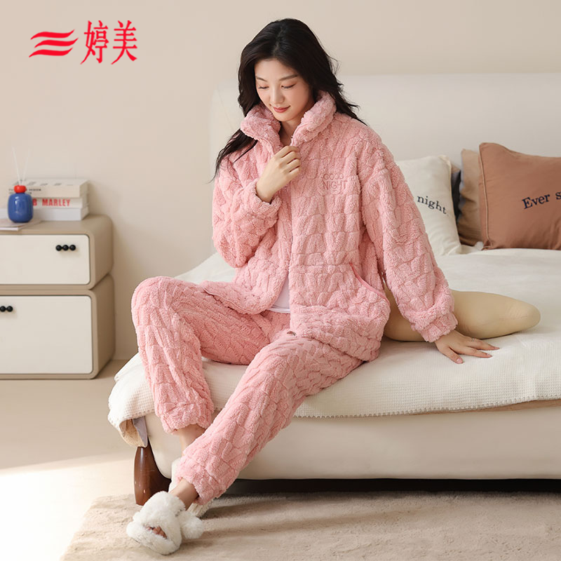 珊瑚绒睡衣女士冬季可外穿法兰绒