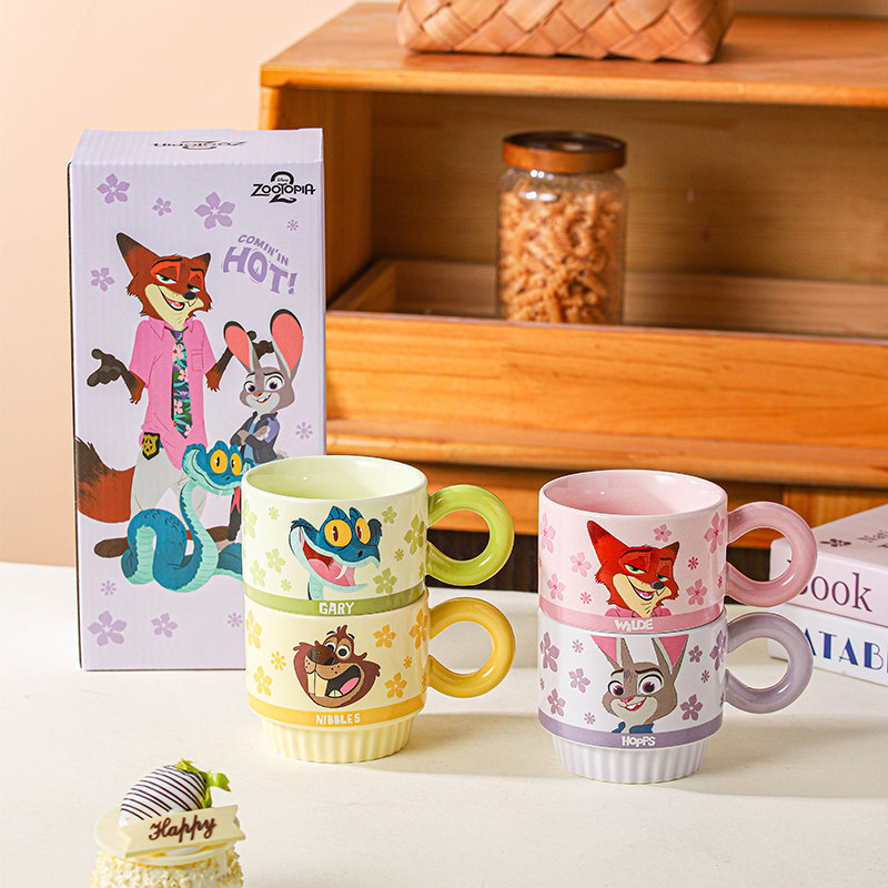 迪士尼疯狂动物城2系列330ml陶瓷叠叠杯高温贴花卡通动漫马克杯