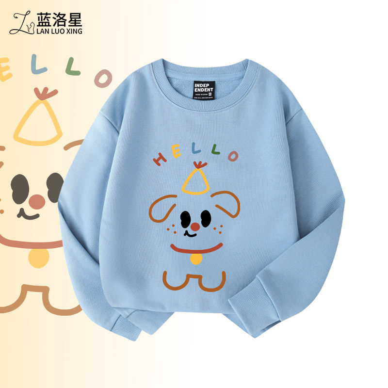 卡通可爱线条小狗洋气童装女童卫衣新款大童学生加绒厚儿童秋冬装