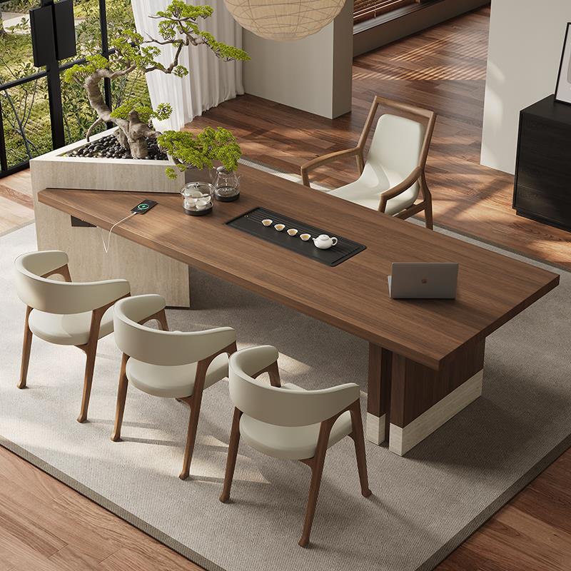 岩板茶桌茶盘一体大板嵌入式茶具茶台一整套后现代奢泡茶桌椅组合