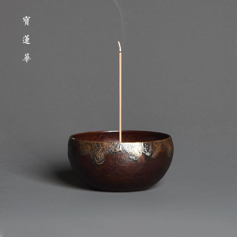 鎏银紫铜香炉 禅韵线香插香篆炉塔香炉中式铜摆件 铜香插座铜茶玩