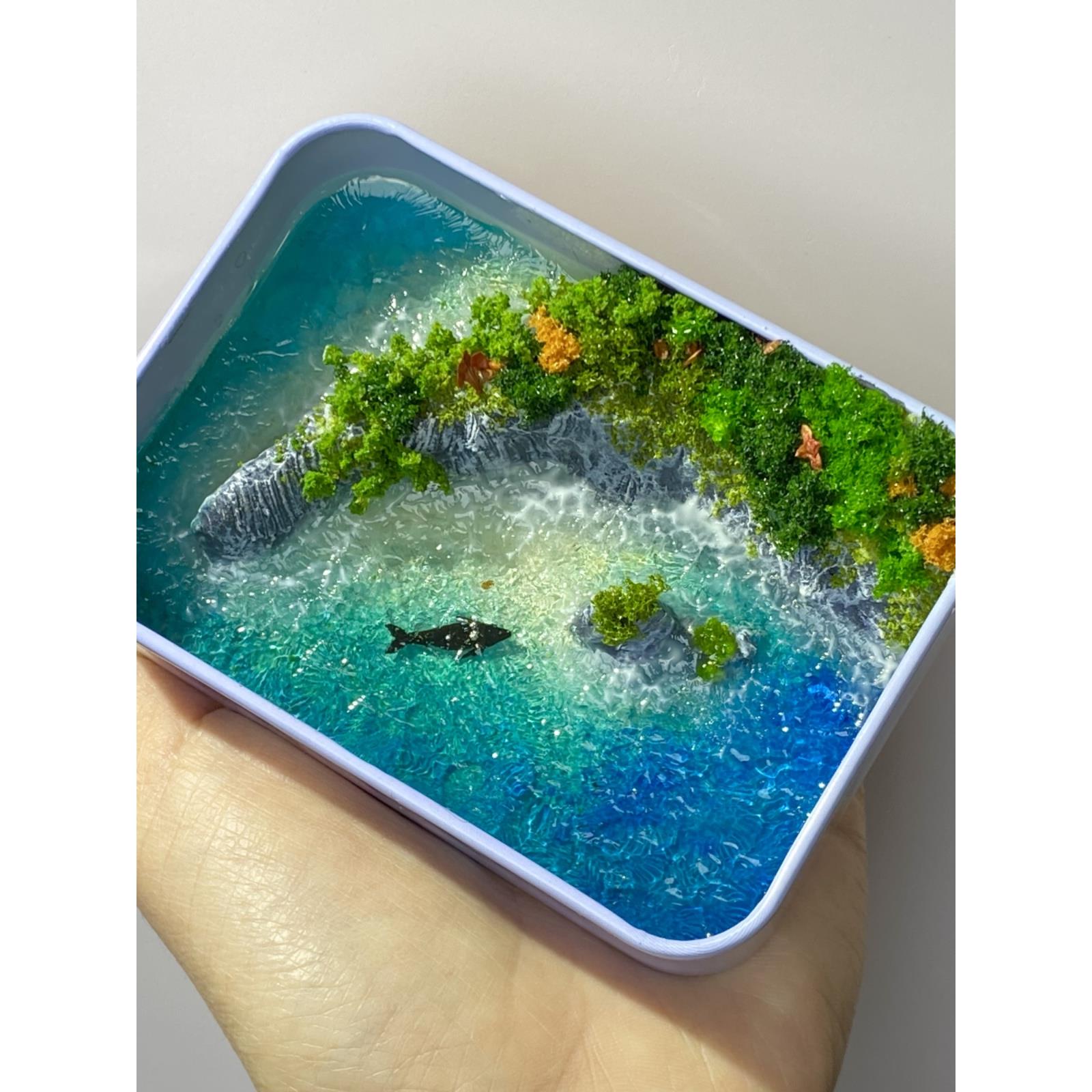 铁盒模型diy材料包零基础视频教学制作岛礁海洋鲸鱼手工微缩景观