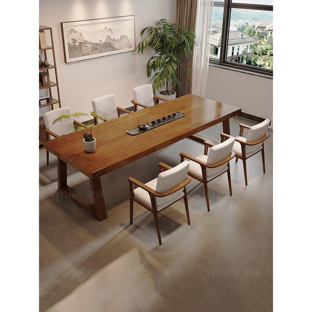 原木大板实木茶桌客厅家用茶台茶桌办公桌一体两用2025新款高端