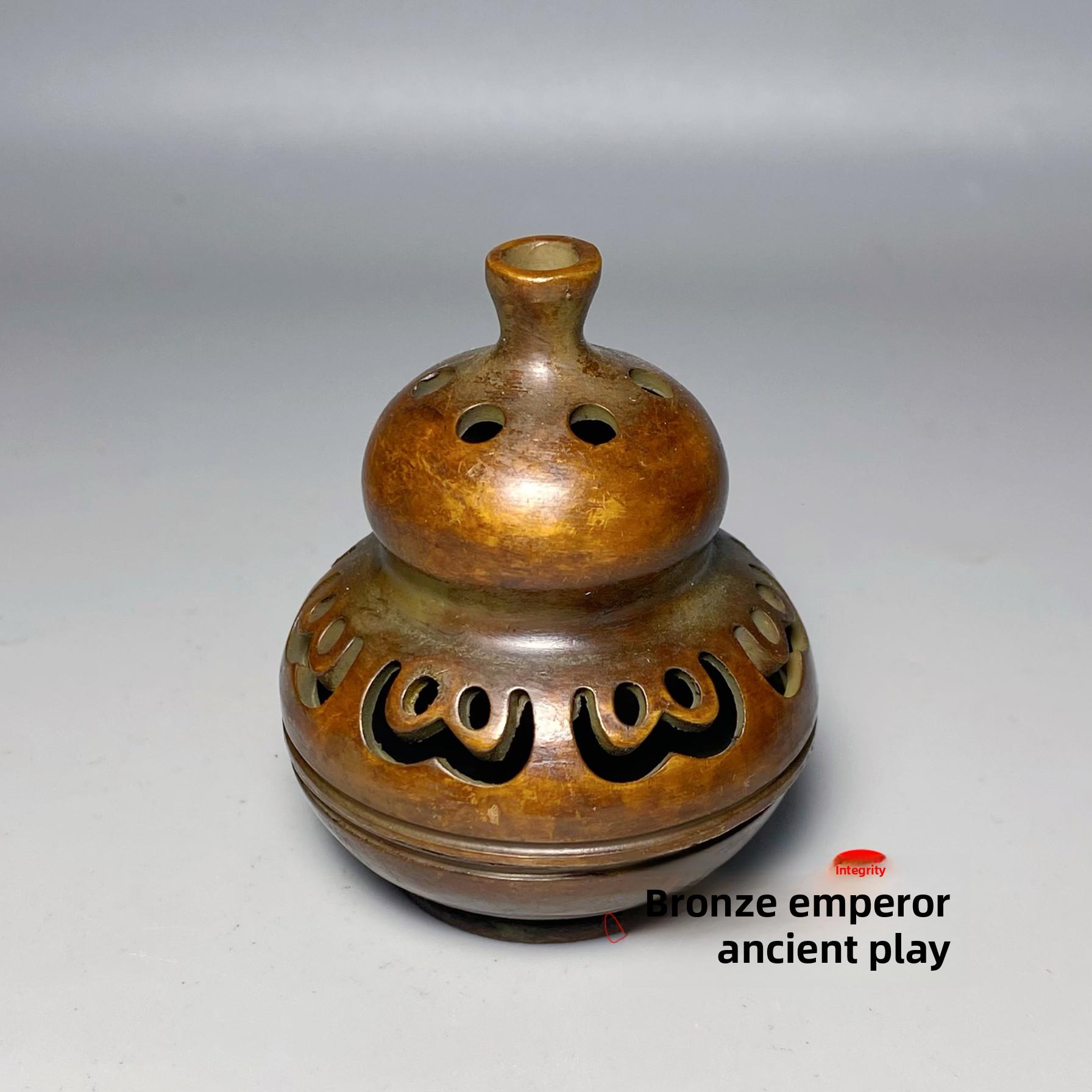 古董铜器芙蓉葫芦香炉中式客厅茶室塔香盘香炉覆古禅宗香炉饰品