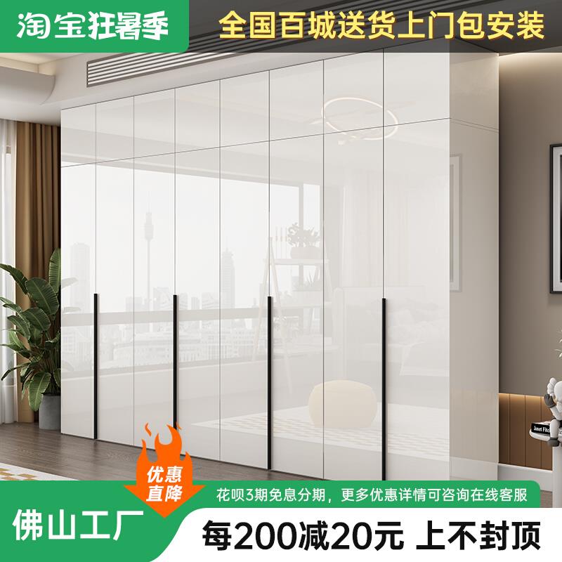 现代简约卧室衣柜衣帽间储物柜子组合亮光实木质转角挂衣成品衣橱