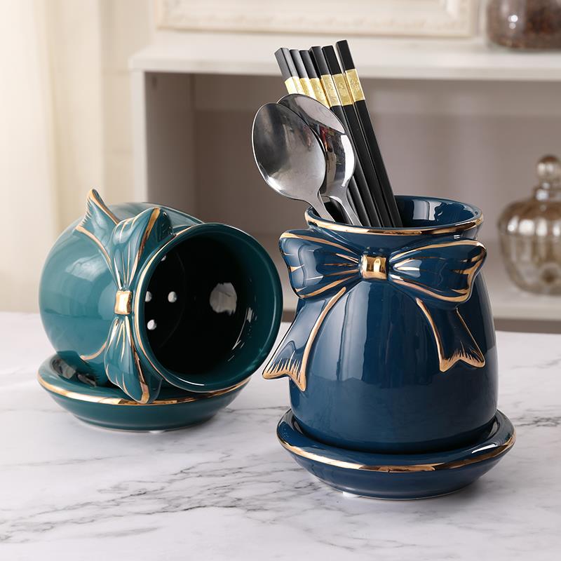 轻奢家用陶瓷筷子筒沥水笼厨房餐具收纳盒餐厅筷子篓桶放勺子礼品