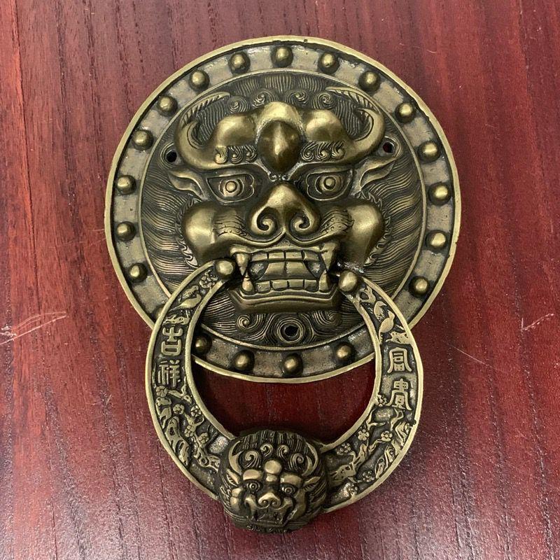 昊天斋中式大门拉环狮子头拉手古典木门黄铜纯铜老式兽头牛头把手