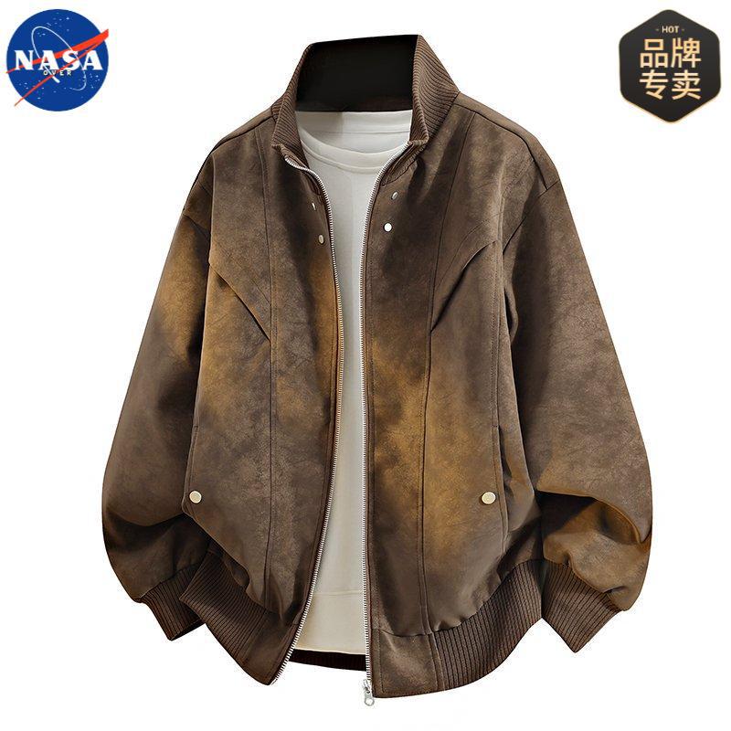 NASA品牌高品质美式棒球领皮衣立领夹克男士大码休闲高端轻奢痞帅