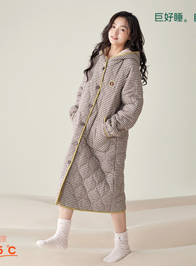 安之伴【巨保暖】三层夹棉连帽睡裙女冬季珊瑚绒家居服中长款睡袍