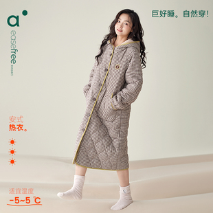 安之伴【巨保暖】三层夹棉连帽睡裙女冬季珊瑚绒家居服中长款睡袍