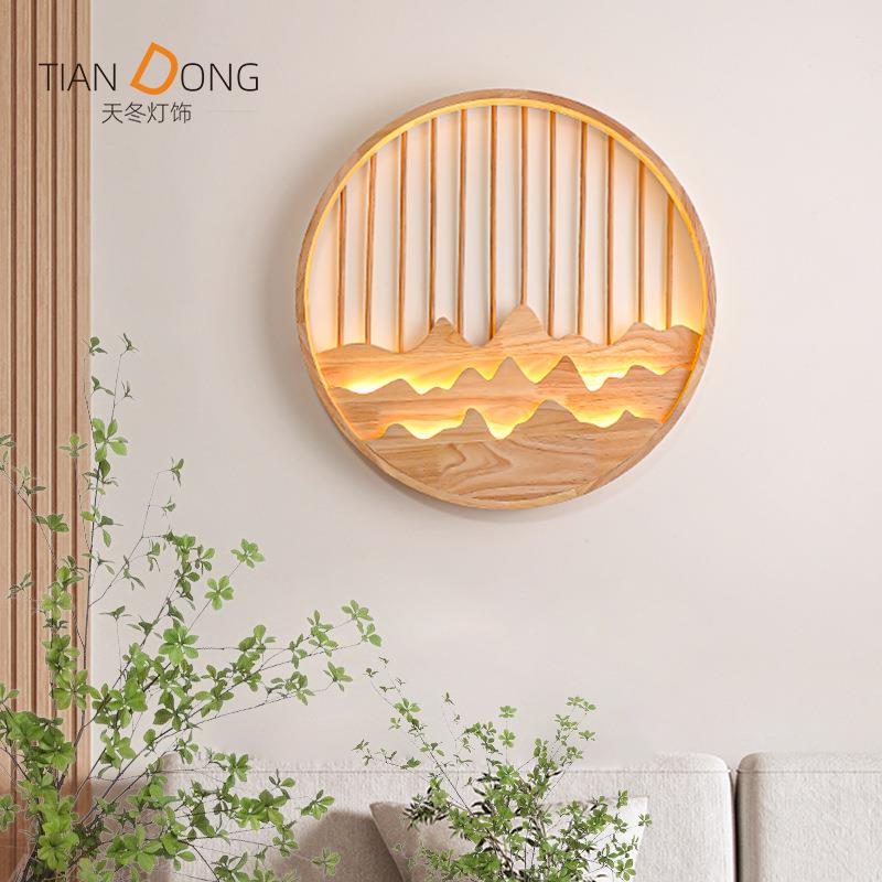 实木新中式壁灯创意中国风客厅书房背景氛围灯胡桃色楼梯茶室led