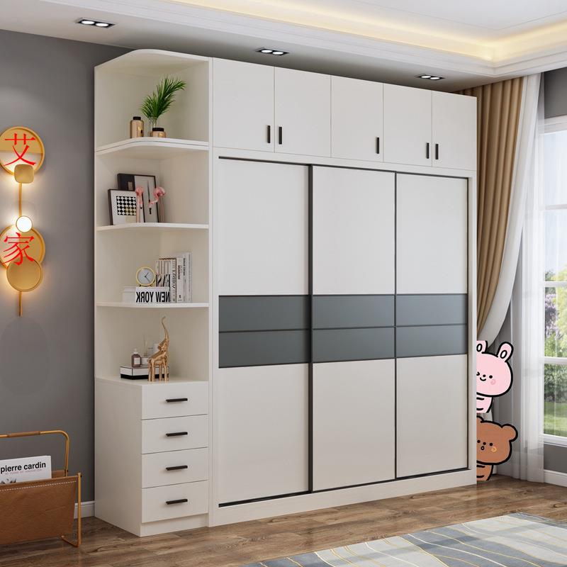 白色推拉门滑门趟门衣柜现代简约实木质家用3门2门大衣橱