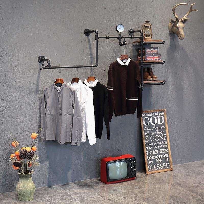 美式工业复古风铁艺服装架创意做旧水管置物架客厅卧室家用壁挂