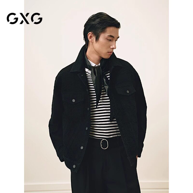 GXG男装新年雪尼尔提花牛仔外套2025年春新品时尚翻领上衣夹克男