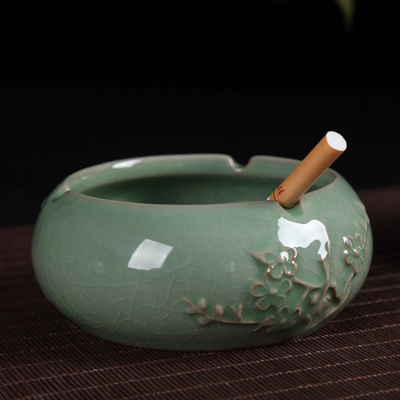 御茗青瓷家用办公酒店陶瓷烟灰缸大号个性时尚创意复古防风烟缸
