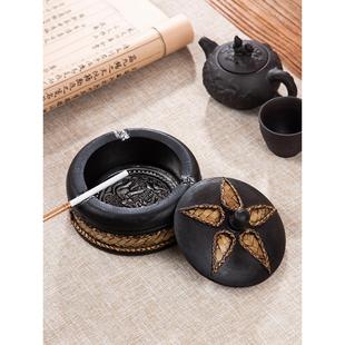 茶几烟灰缸创意个性 复古实木轻奢烟缸 潮流家用客厅东南亚风格 泰式