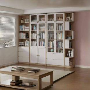 可比熊实木组合书柜一体到顶整墙书柜定制书桌书架一体柜转角书柜