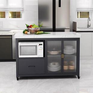 北欧现代开 放式大理石厨房中岛料理台铁艺餐桌吧台桌餐柜可移动