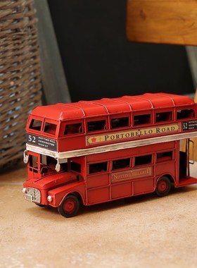 极速复古英伦风手k工铁艺红色双层巴士模型书房儿童房酒吧餐厅装