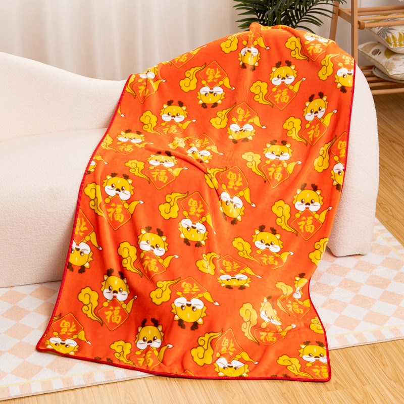 极速龙年红c色印花法兰绒午睡披肩毛毯单人沙发盖绒毯卡通空调毯