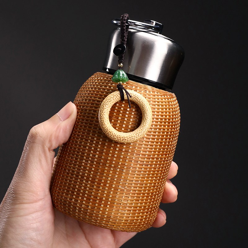 极速手工竹编扣丝j不锈钢保温杯商务礼品杯便携旅行杯复古竹编外